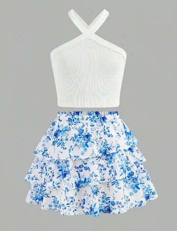 Compleu Shein Kids, alb/albastru