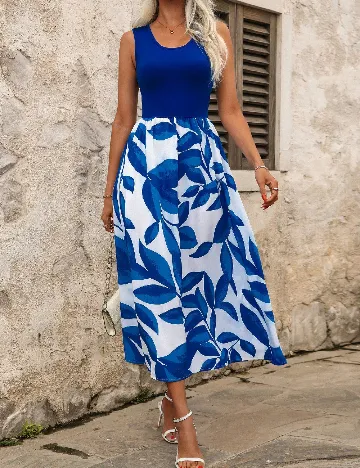 Rochie medie SHEIN, albastru/alb