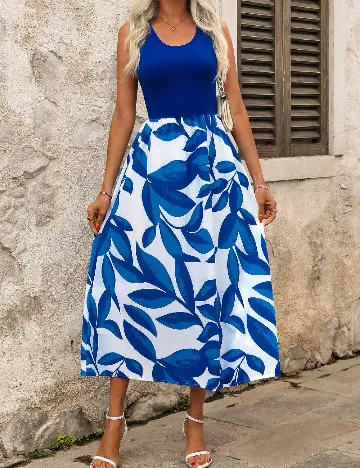 Rochie medie SHEIN, albastru/alb