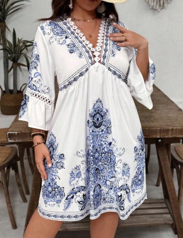 Rochie scurta SHEIN CURVE, albastru/alb