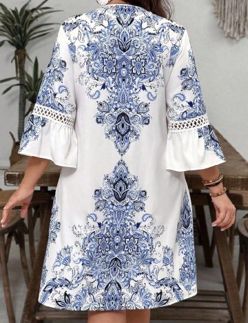 Rochie scurta SHEIN CURVE, albastru/alb