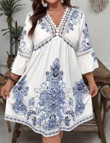 Rochie scurta SHEIN CURVE, albastru/alb