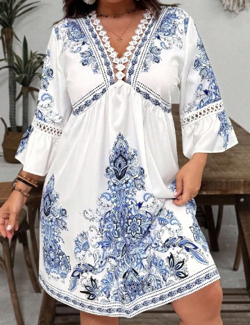 Rochie scurta SHEIN CURVE, albastru/alb