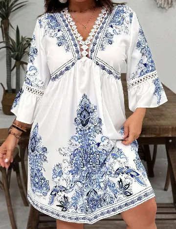 Rochie scurta SHEIN CURVE, albastru/alb