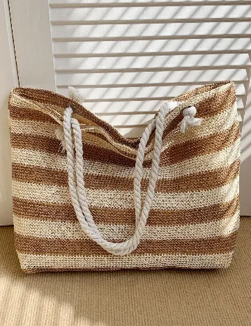 Geanta de plaja SHEIN, crem/maro