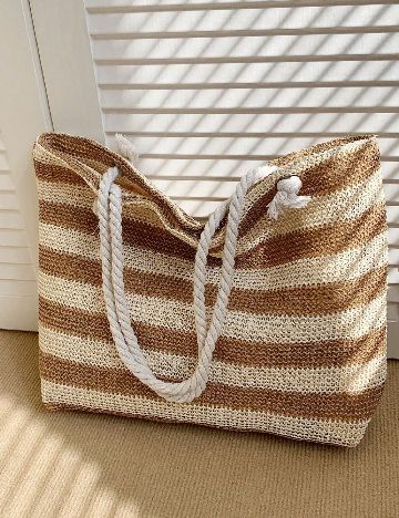 Geanta de plaja SHEIN, crem/maro