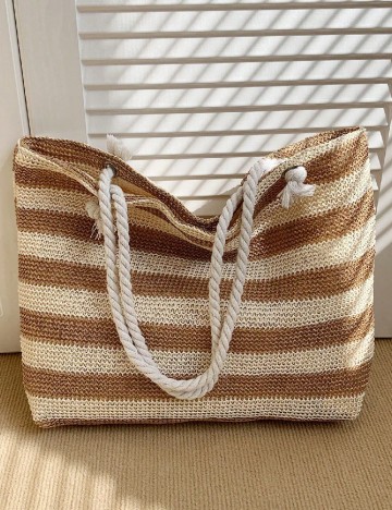 Geanta de plaja SHEIN, crem/maro