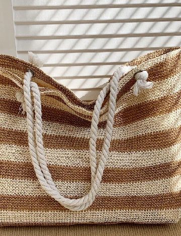 Geanta de plaja SHEIN, crem/maro