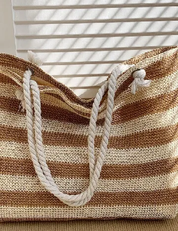 Geanta de plaja SHEIN, crem/maro