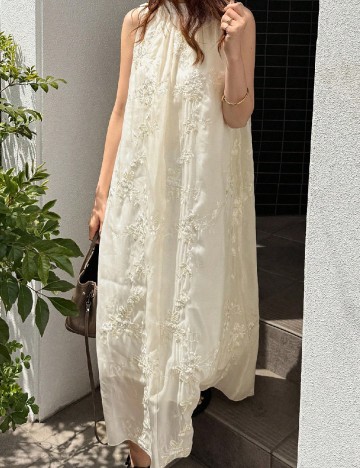 Rochie lunga Friful, crem