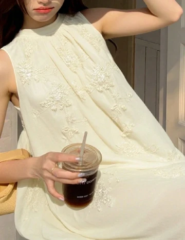 Rochie lunga Friful, crem