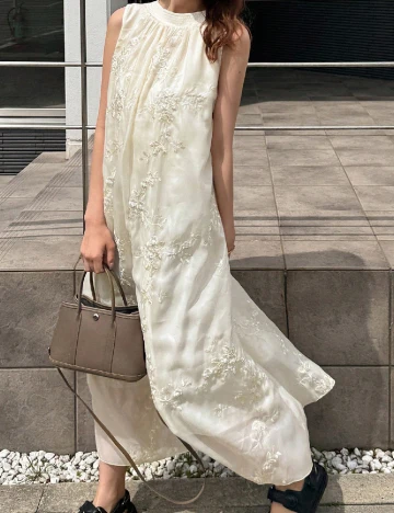 Rochie lunga Friful, crem