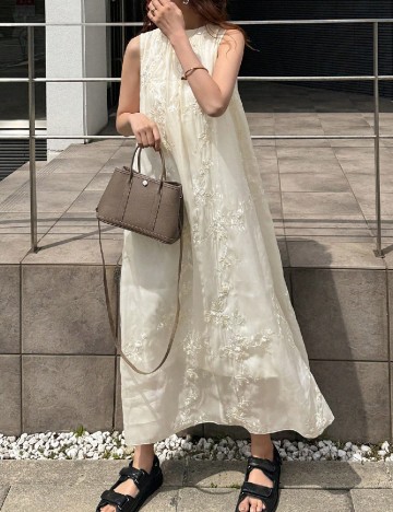 Rochie lunga Friful, crem