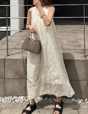 Rochie lunga Friful, crem