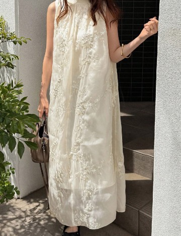 Rochie lunga Friful, crem