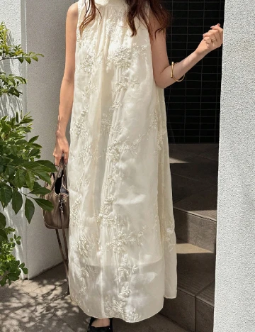 Rochie lunga Friful, crem