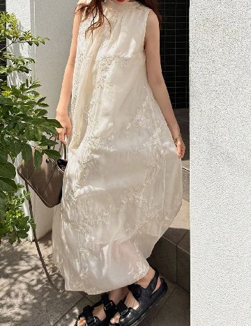 Rochie lunga Friful, crem