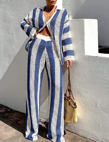 Compleu De Plaja SHEIN, alb/albastru