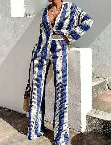 Compleu De Plaja SHEIN, alb/albastru