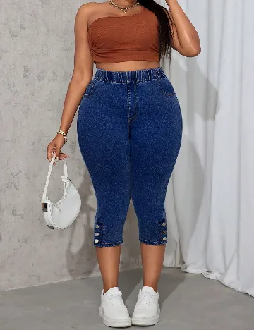 Pantaloni trei sferturi SHEIN CURVE, albastru