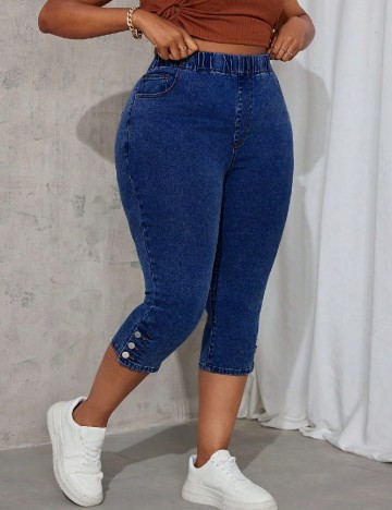 Pantaloni trei sferturi SHEIN CURVE, albastru