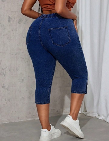 Pantaloni trei sferturi SHEIN CURVE, albastru