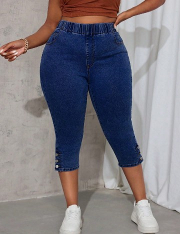 Pantaloni trei sferturi SHEIN CURVE, albastru