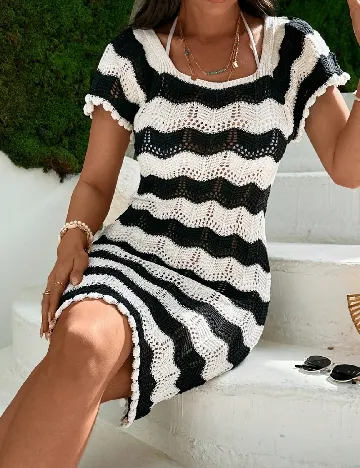 Rochie de plaja SHEIN, negru/alb