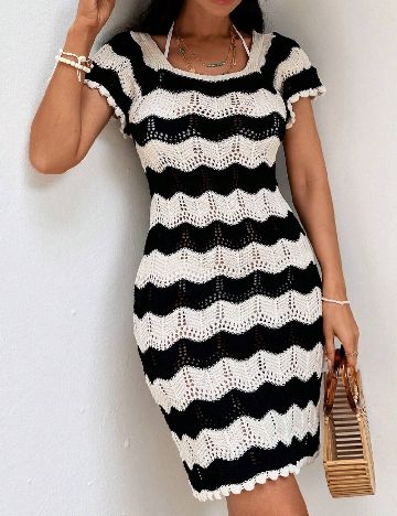 Rochie de plaja SHEIN, negru/alb