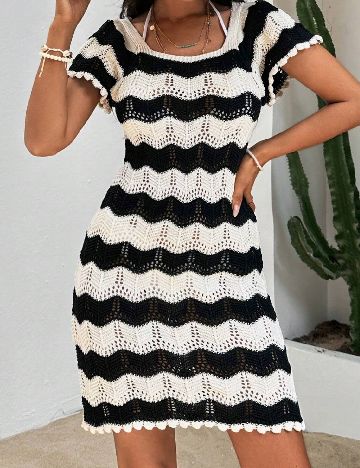 Rochie de plaja SHEIN, negru/alb