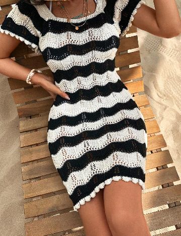 Rochie de plaja SHEIN, negru/alb