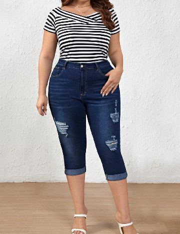 Pantaloni trei sferturi SHEIN CURVE, albastru