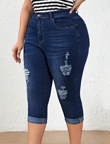 Pantaloni trei sferturi SHEIN CURVE, albastru