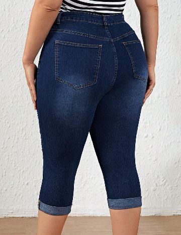 Pantaloni trei sferturi SHEIN CURVE, albastru