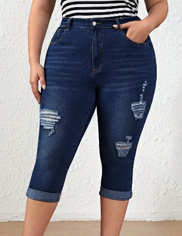 Pantaloni trei sferturi SHEIN CURVE, albastru