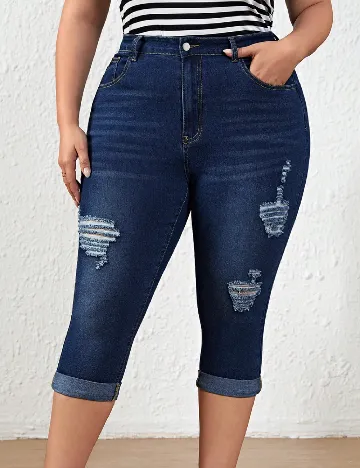 Pantaloni trei sferturi SHEIN CURVE, albastru