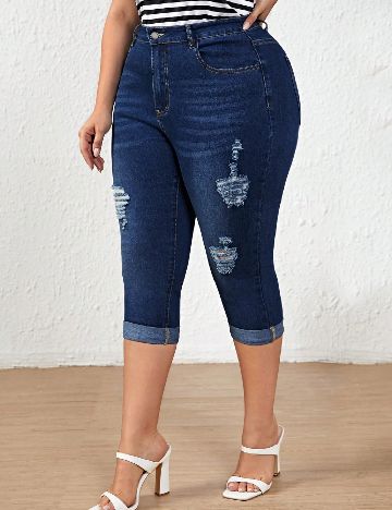 Pantaloni trei sferturi SHEIN CURVE, albastru