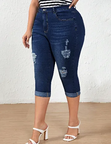 Pantaloni trei sferturi SHEIN CURVE, albastru