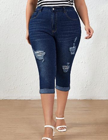 Pantaloni trei sferturi SHEIN CURVE, albastru