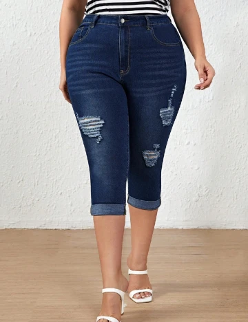 Pantaloni trei sferturi SHEIN CURVE, albastru