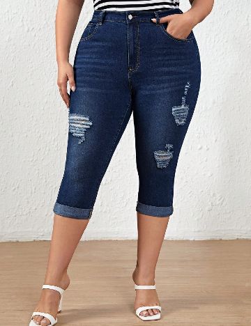 Pantaloni trei sferturi SHEIN CURVE, albastru