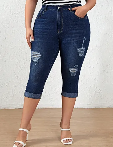 Pantaloni trei sferturi SHEIN CURVE, albastru