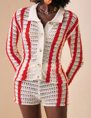 Compleu De Plaja SHEIN, alb/rosu