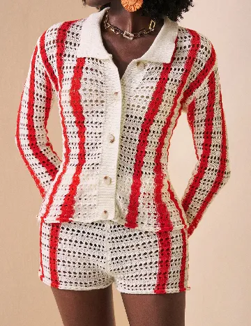 Compleu De Plaja SHEIN, alb/rosu