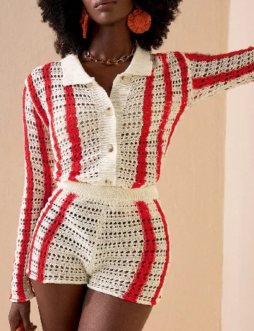 Compleu De Plaja SHEIN, alb/rosu