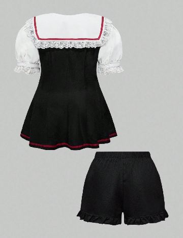 Compleu Romwe Plus Size, negru/alb