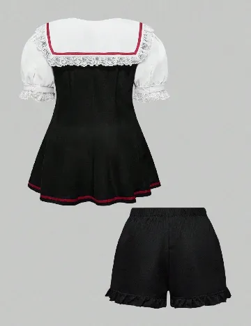 Compleu Romwe Plus Size, negru/alb