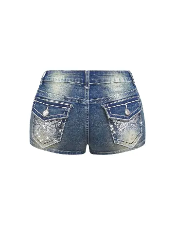 Pantaloni scurti Romwe Plus Size, albastru