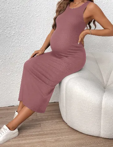 Rochie medie SHEIN Maternity, roz pudra inchis