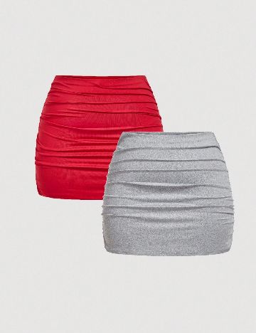 Set Fuste 2 bucati SHEIN CURVE, rosu/gri